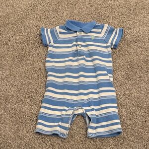 Ralph Lauren Toddler Boys Blue and White Striped Polo Onesie Romper 9 months
